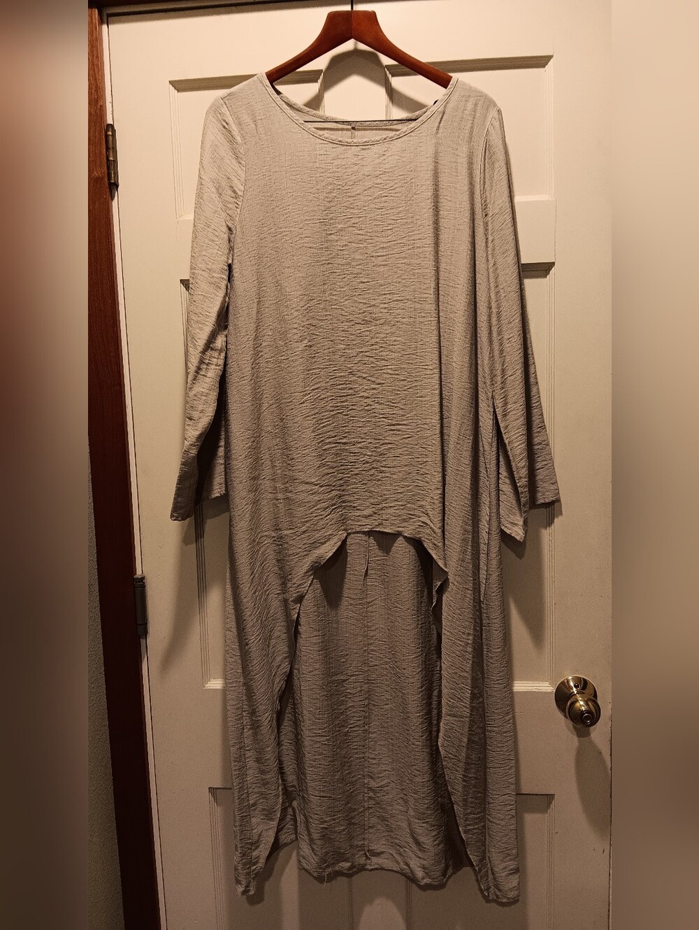 Long High-Low Tunic Top in Light Tan.
